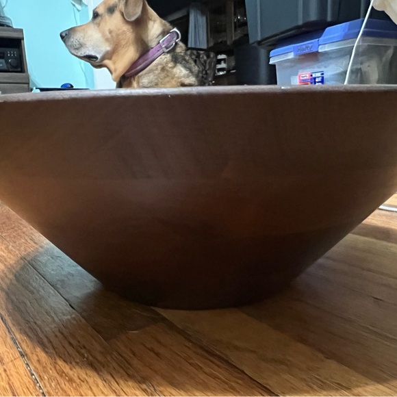 Vintage Mid Century Walnut Wood Salad Bowl MCM 13" - Picture 5 of 7